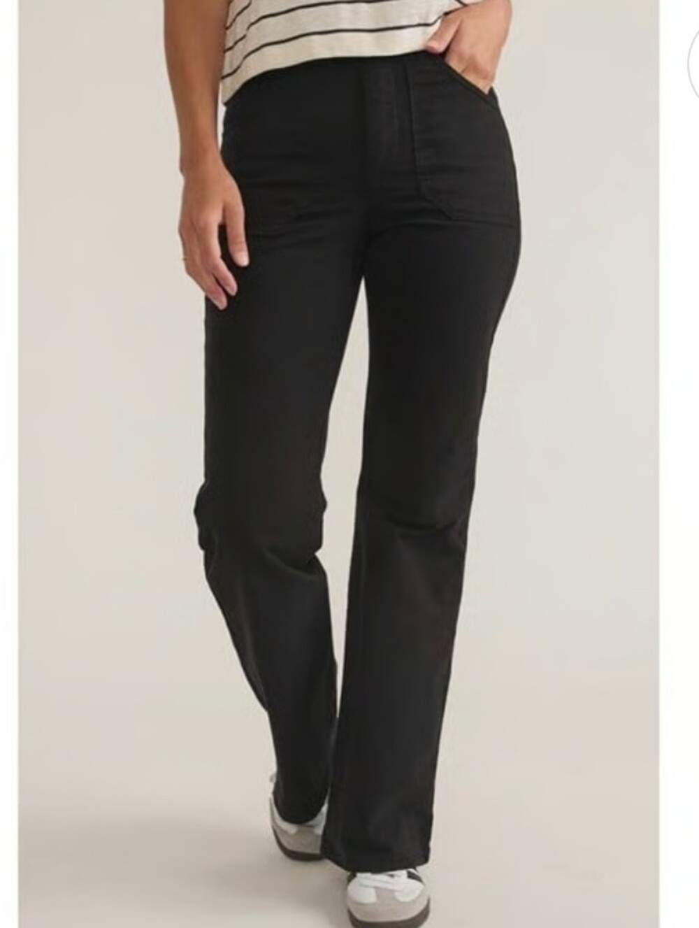 Marine Layer Bridget Full Length Twill High Rise Flare Leg Pants Black Size 10